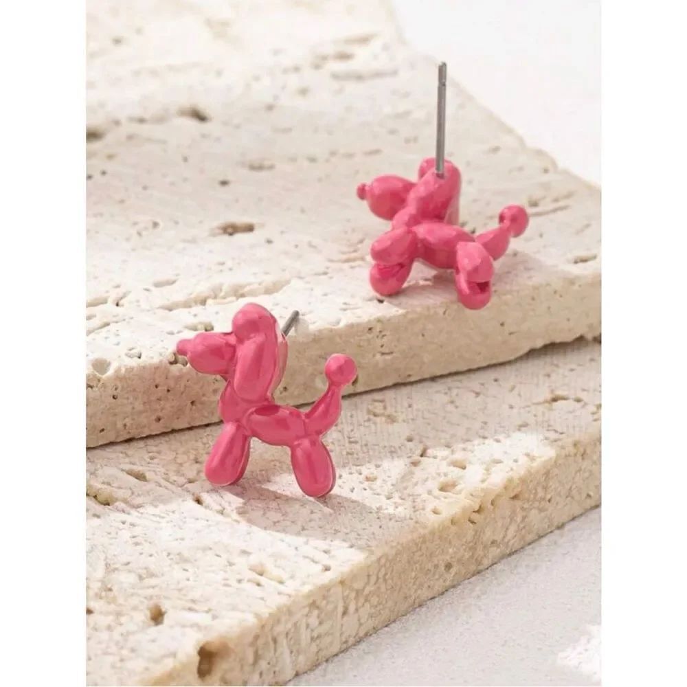 Pink Balloon Dog Stud Earrings A1862